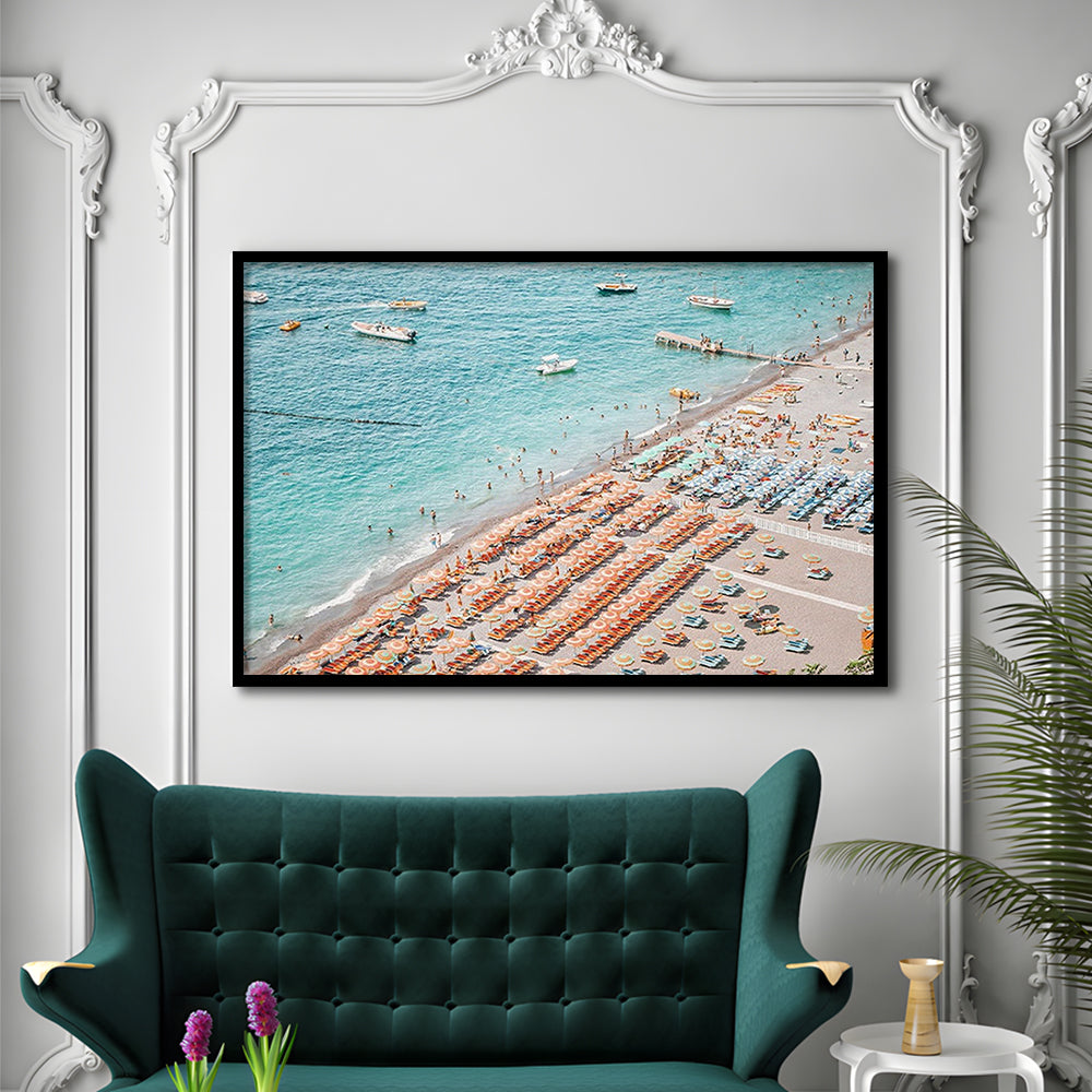 Positano Beach Umbrella, Framed  Print, Painting Art, Framed Art Print Wall Decor, Framed Picture