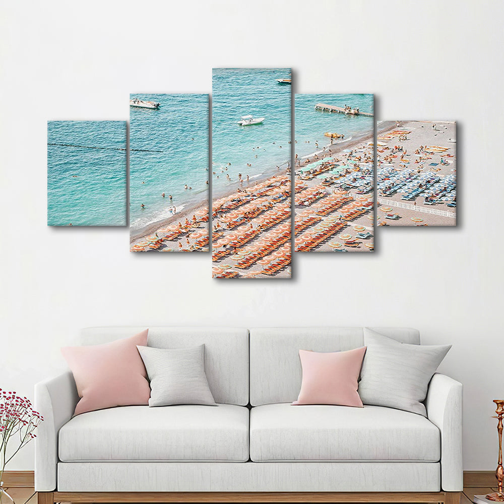 Positano Beach Umbrella, Canvas Art Decor Print, Painting Art, Mixed Panels Canvas Print Wall Art