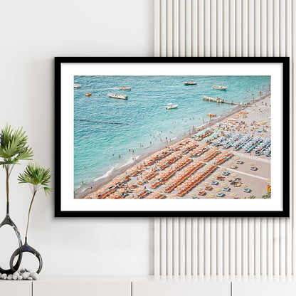 Positano Beach Umbrella, Framed  Print, Painting Art, Framed Art Print White Border Wall Decor