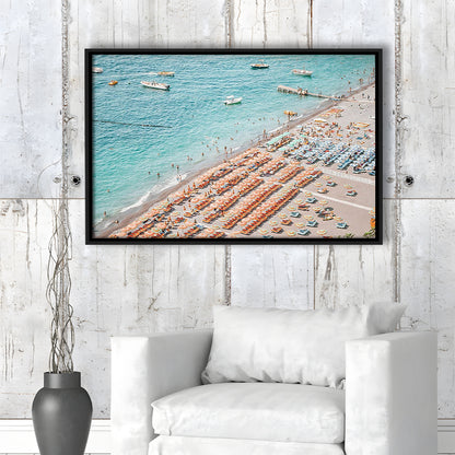 Positano Beach Umbrella, Framed Canvas Print, Painting Art, Floating Framed Canvas Print Wall Art