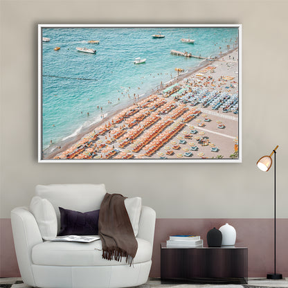Positano Beach Umbrella, Framed Canvas Print, Painting Art, Floating Framed Canvas Print Wall Art