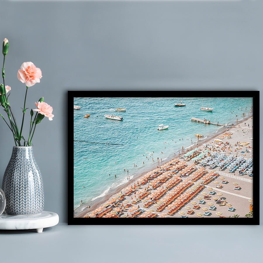 Positano Beach Umbrella, Framed  Print, Painting Art, Framed Art Print Wall Decor, Framed Picture