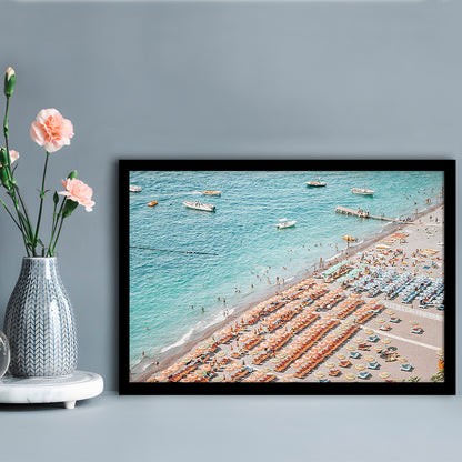 Positano Beach Umbrella, Framed  Print, Painting Art, Framed Art Print Wall Decor, Framed Picture
