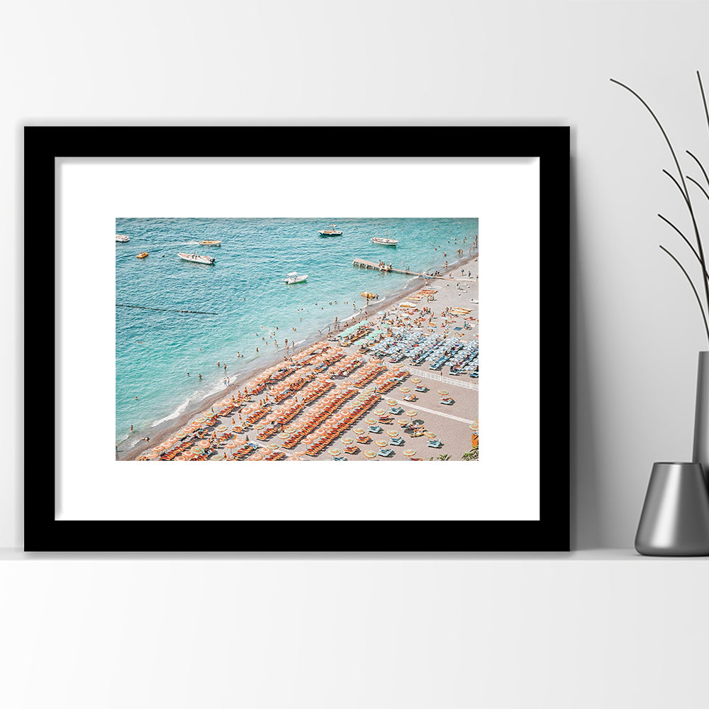 Positano Beach Umbrella, Framed  Print, Painting Art, Framed Art Print White Border Wall Decor