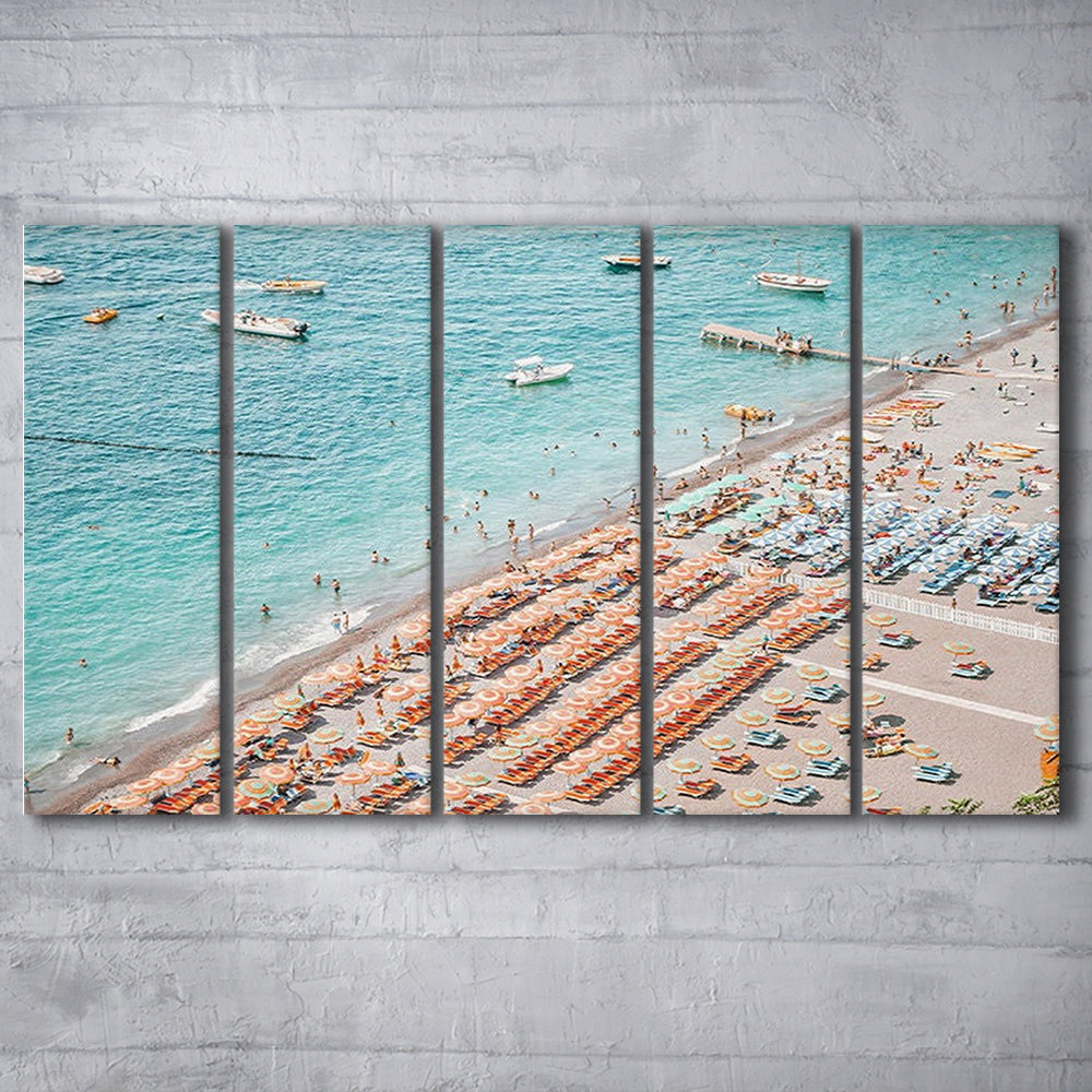 Positano Beach Umbrella, Canvas Art Print, Painting Art, Multi Panels Canvas Print Wall Art