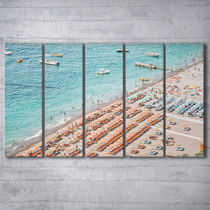 Positano Beach Umbrella, Canvas Art Print, Painting Art, Multi Panels Canvas Print Wall Art