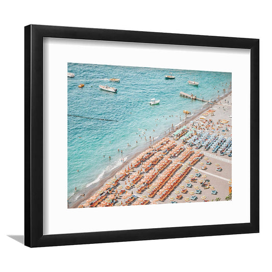 Positano Beach Umbrella, Framed  Print, Painting Art, Framed Art Print White Border Wall Decor