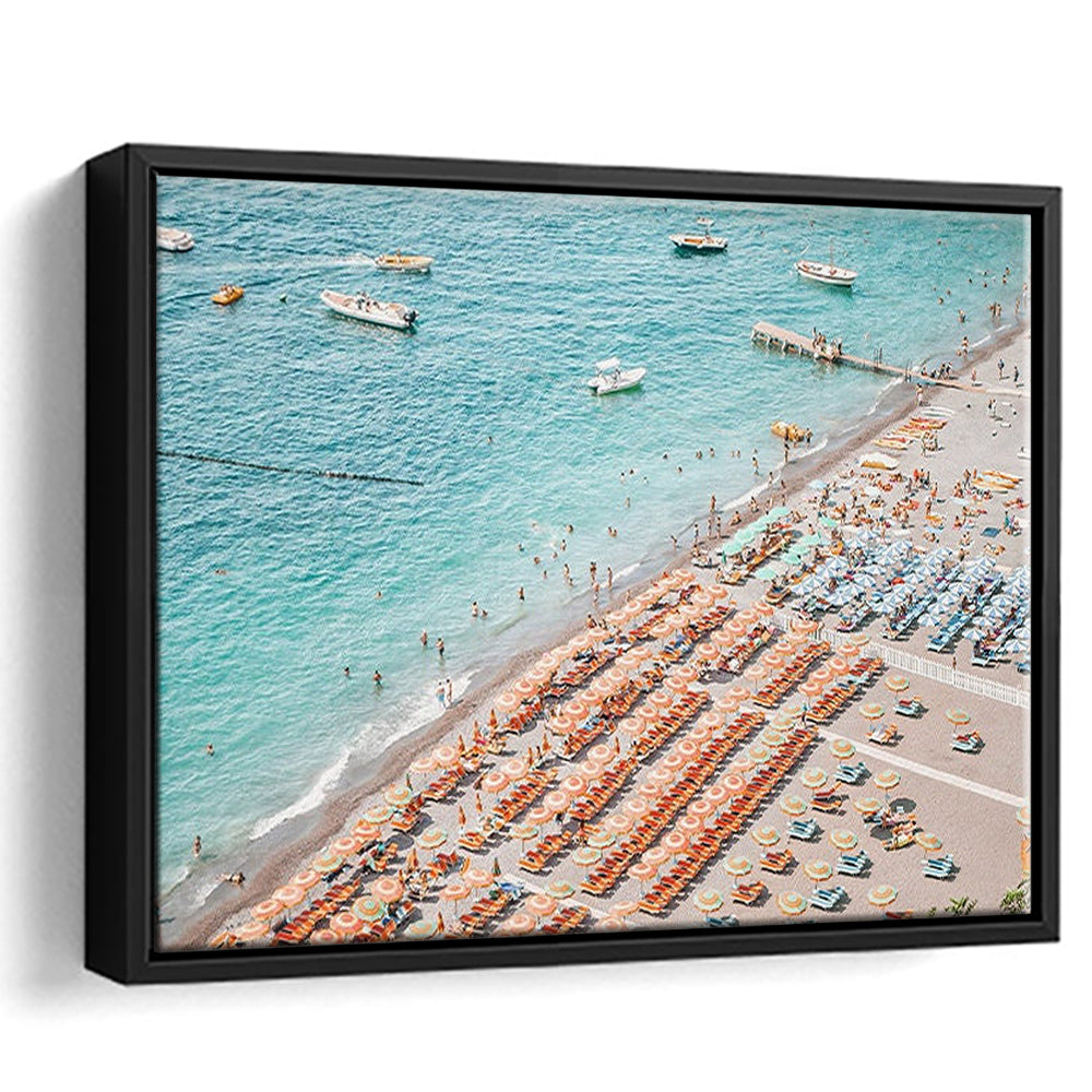 Positano Beach Umbrella, Framed Canvas Print, Painting Art, Floating Framed Canvas Print Wall Art