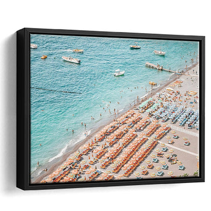 Positano Beach Umbrella, Framed Canvas Print, Painting Art, Floating Framed Canvas Print Wall Art