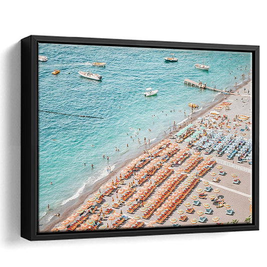 Positano Beach Umbrella, Framed Canvas Print, Painting Art, Floating Framed Canvas Print Wall Art