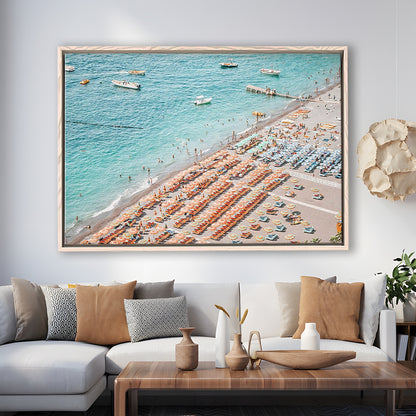 Positano Beach Umbrella, Framed Canvas Print, Painting Art, Floating Framed Canvas Print Wall Art