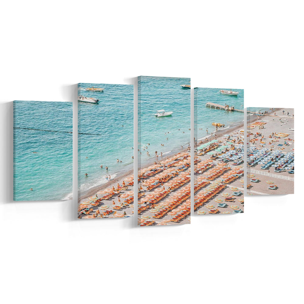 Positano Beach Umbrella, Canvas Art Decor Print, Painting Art, Mixed Panels Canvas Print Wall Art