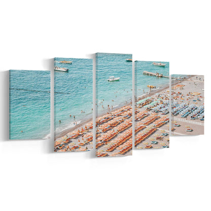 Positano Beach Umbrella, Canvas Art Decor Print, Painting Art, Mixed Panels Canvas Print Wall Art