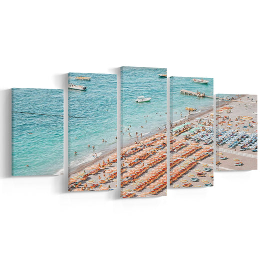 Positano Beach Umbrella, Canvas Art Decor Print, Painting Art, Mixed Panels Canvas Print Wall Art