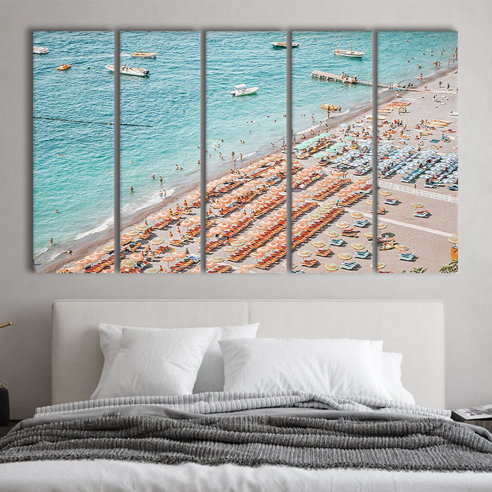 Positano Beach Umbrella, Canvas Art Print, Painting Art, Multi Panels Canvas Print Wall Art