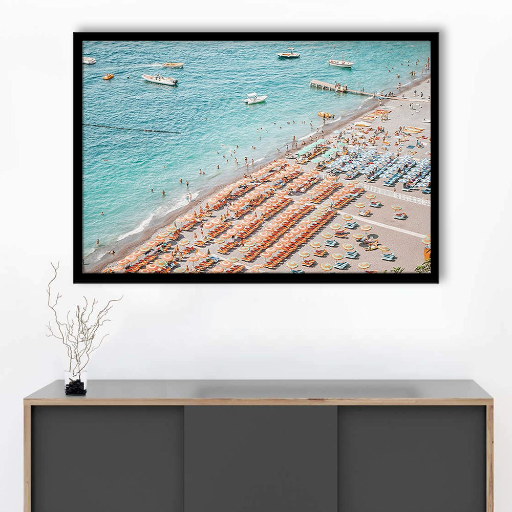 Positano Beach Umbrella, Framed  Print, Painting Art, Framed Art Print Wall Decor, Framed Picture