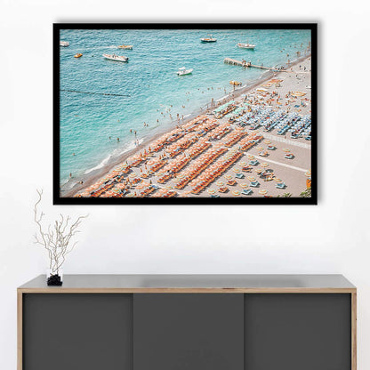 Positano Beach Umbrella, Framed  Print, Painting Art, Framed Art Print Wall Decor, Framed Picture