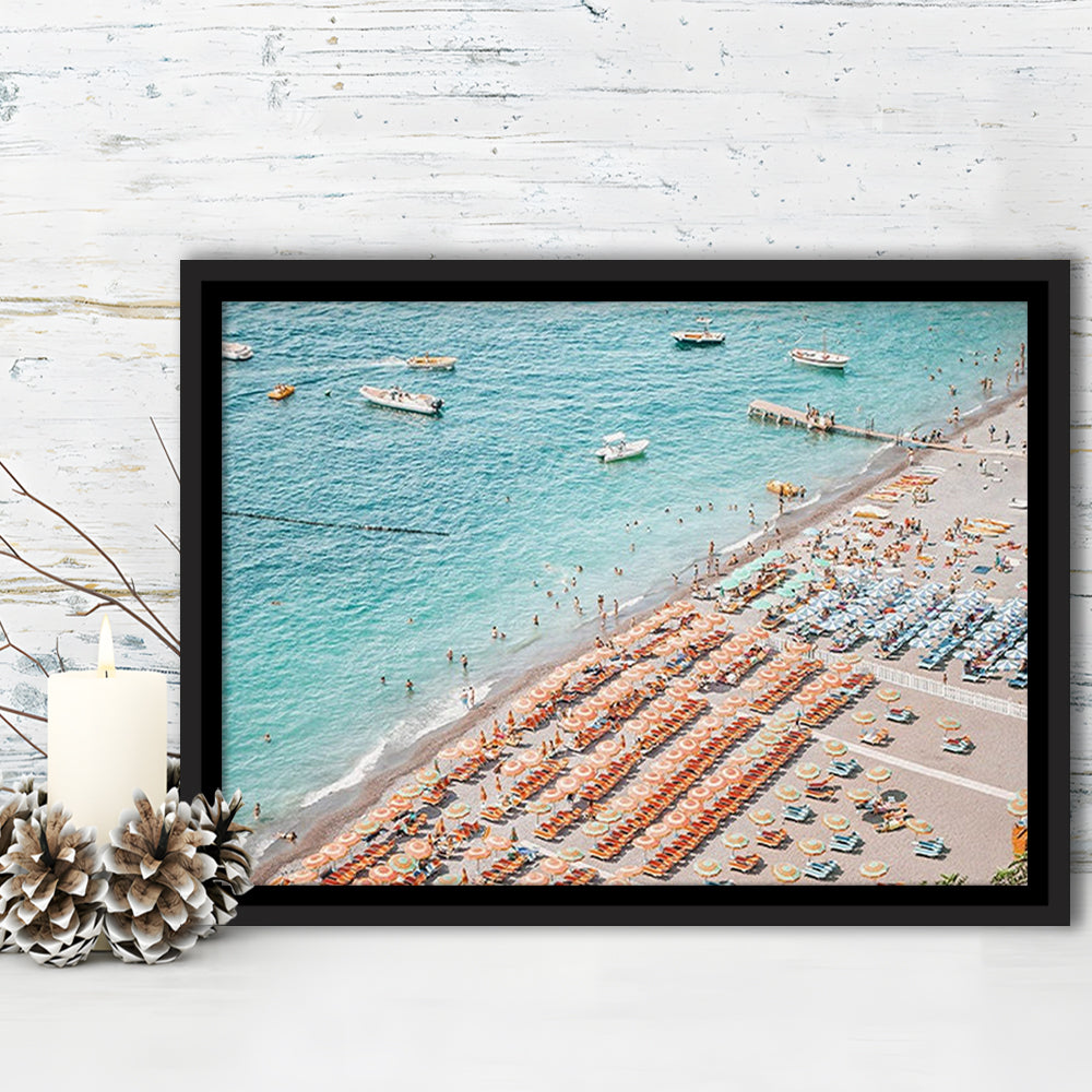 Positano Beach Umbrella, Framed Canvas Print, Painting Art, Floating Framed Canvas Print Wall Art