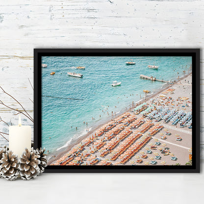 Positano Beach Umbrella, Framed Canvas Print, Painting Art, Floating Framed Canvas Print Wall Art