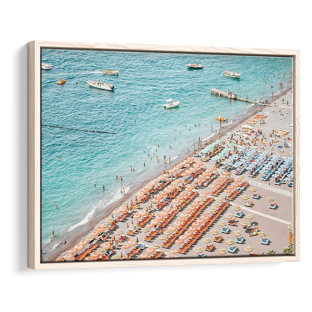 Positano Beach Umbrella, Framed Canvas Print, Painting Art, Floating Framed Canvas Print Wall Art