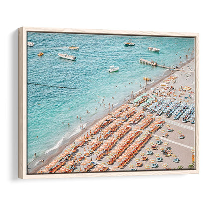 Positano Beach Umbrella, Framed Canvas Print, Painting Art, Floating Framed Canvas Print Wall Art
