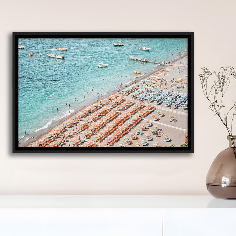 Positano Beach Umbrella, Framed Canvas Print, Painting Art, Floating Framed Canvas Print Wall Art