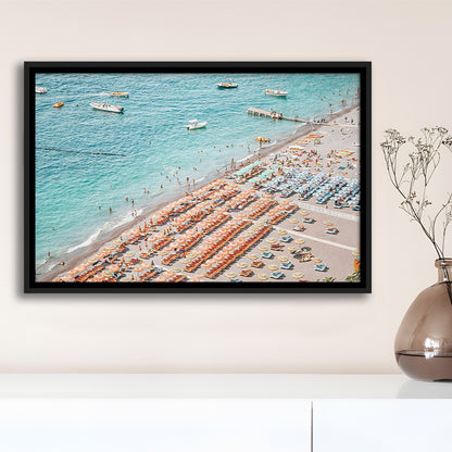 Positano Beach Umbrella, Framed Canvas Print, Painting Art, Floating Framed Canvas Print Wall Art