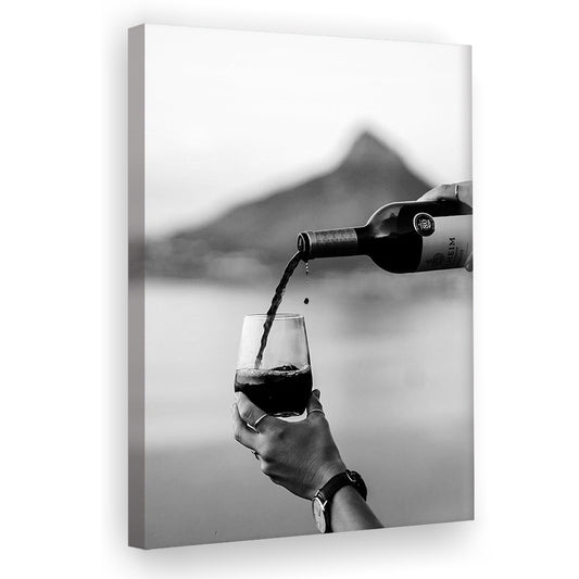 Pouring Wine Into Glass Canvas Print Wall Art, Women Drinking Prints, Black and Whites, Alcohol Wall Art, Red Wine