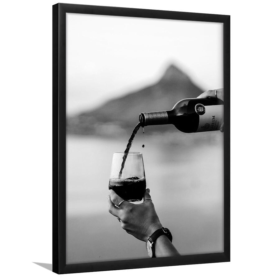 Pouring Wine Into Glass Framed Art Print Wall Decor, Women Drinking Prints, Black and Whites, Alcohol Wall Art, Red Wine