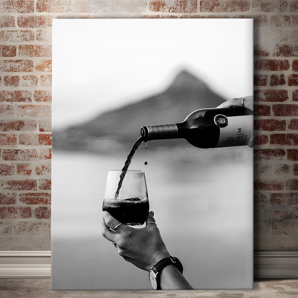 Pouring Wine Into Glass Canvas Print Wall Art, Women Drinking Prints, Black and Whites, Alcohol Wall Art, Red Wine