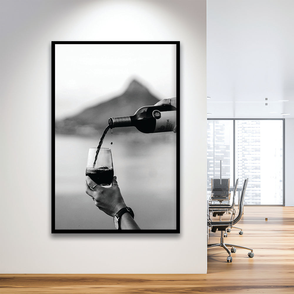 Pouring Wine Into Glass Framed Art Print Wall Decor, Women Drinking Prints, Black and Whites, Alcohol Wall Art, Red Wine