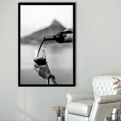 Pouring Wine Into Glass Framed Art Print Wall Decor, Women Drinking Prints, Black and Whites, Alcohol Wall Art, Red Wine