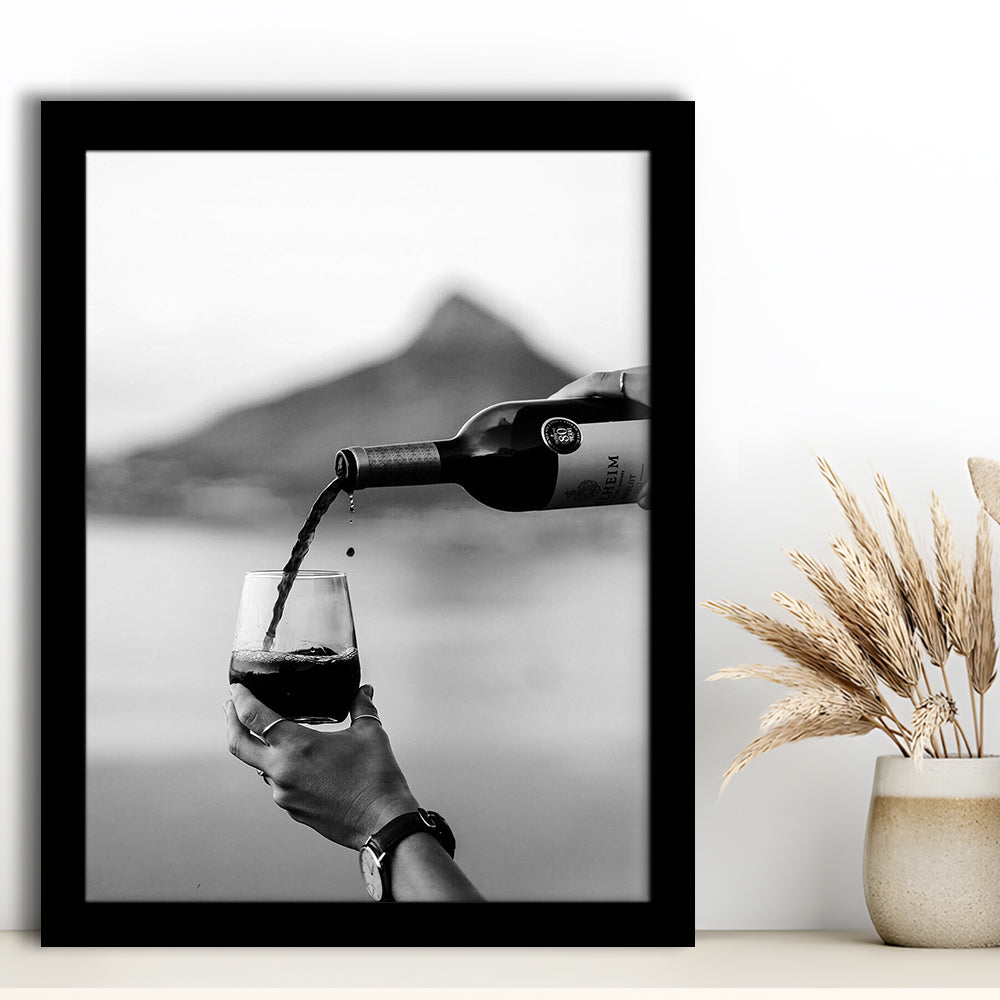 Pouring Wine Into Glass Framed Art Print Wall Decor, Women Drinking Prints, Black and Whites, Alcohol Wall Art, Red Wine