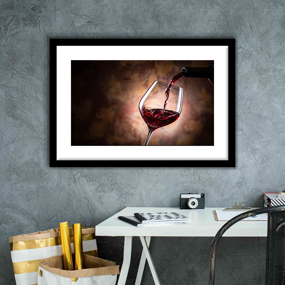 Pouring Wine Into A Glass, Red Wine Wall Art, Decor For Dining, Framed Art Print White Border