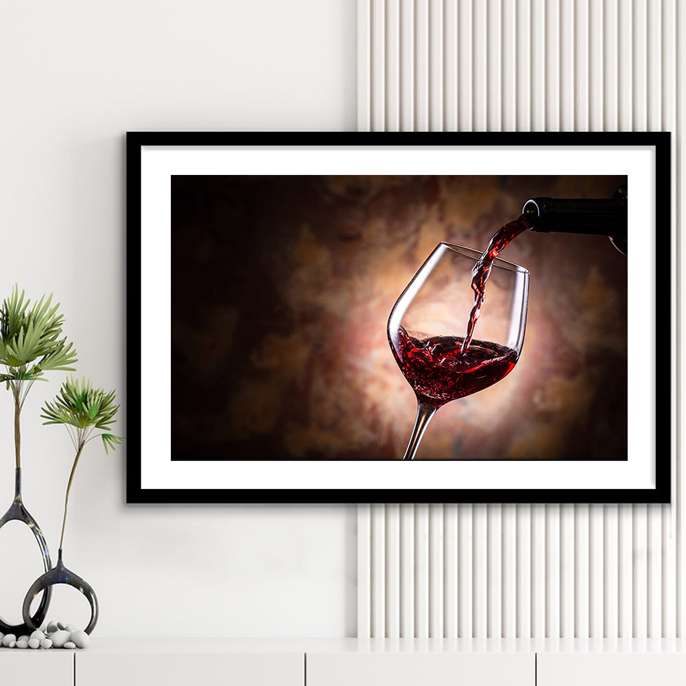 Pouring Wine Into A Glass, Red Wine Wall Art, Decor For Dining, Framed Art Print White Border