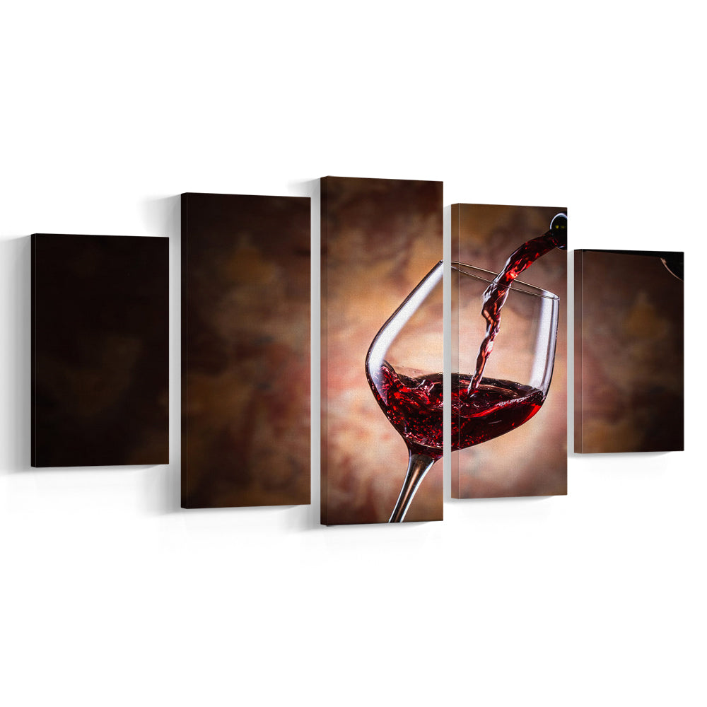 Pouring Wine Into a Glass Canvas, Red Wine Wall Art, Decor for Dining, 5 Piece Large Cavas Print Wall Art