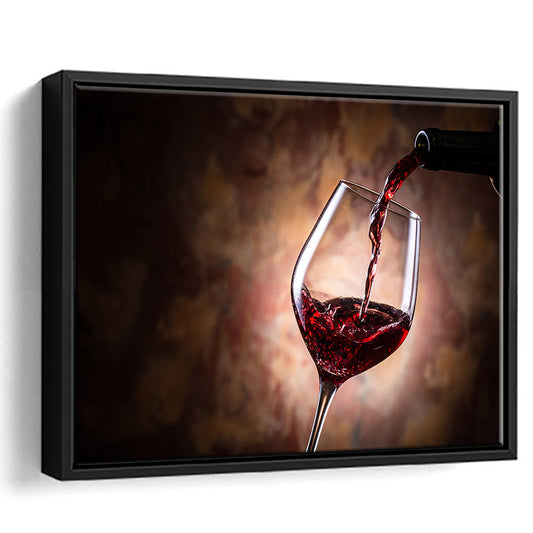 Pouring Wine Into A Glass Canvas, Red Wine Wall Art, Decor For Dining, Framed Cavas Print, Floating Frame