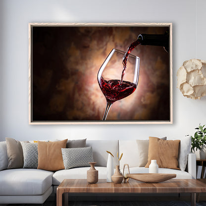 Pouring Wine Into A Glass Canvas, Red Wine Wall Art, Decor For Dining, Framed Cavas Print, Floating Frame