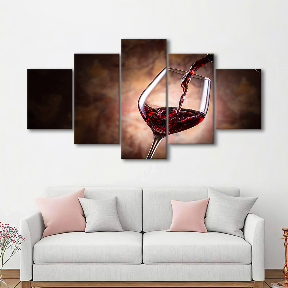 Pouring Wine Into a Glass Canvas, Red Wine Wall Art, Decor for Dining, 5 Piece Large Cavas Print Wall Art