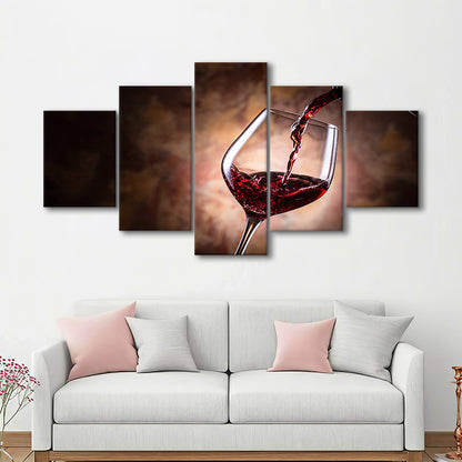 Pouring Wine Into a Glass Canvas, Red Wine Wall Art, Decor for Dining, 5 Piece Large Cavas Print Wall Art