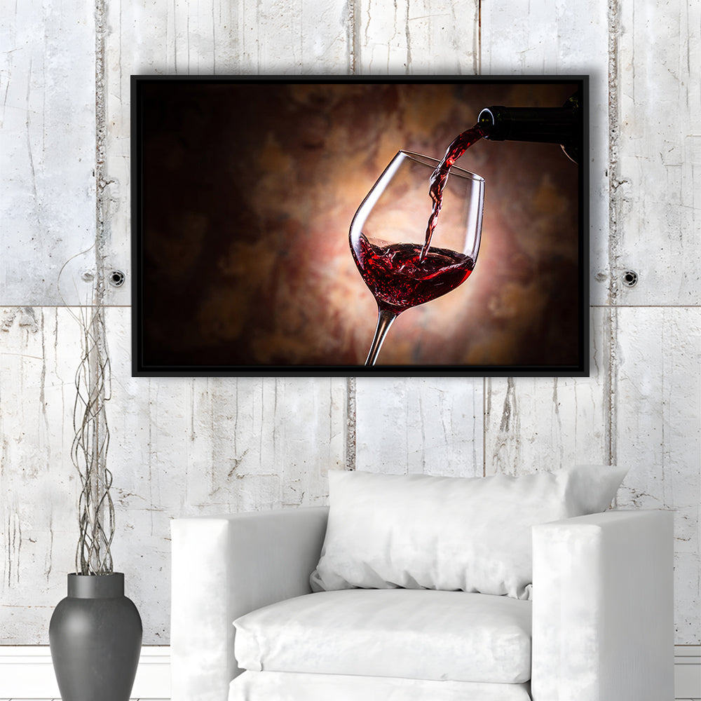 Pouring Wine Into A Glass Canvas, Red Wine Wall Art, Decor For Dining, Framed Cavas Print, Floating Frame