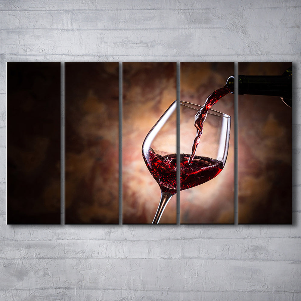 Pouring Wine Into a Glass Canvas, Red Wine Wall Art, Decor for Dining, 5 Piece B Extra Large Cavas Print Wall Art Decor