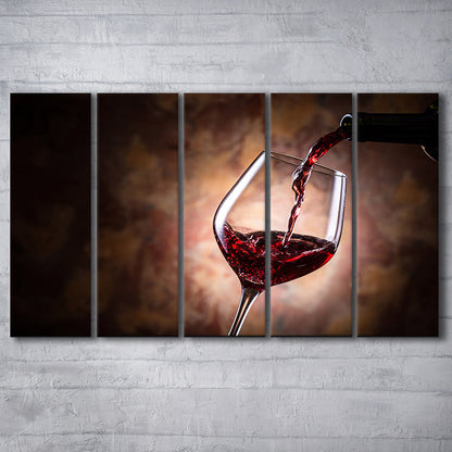 Pouring Wine Into a Glass Canvas, Red Wine Wall Art, Decor for Dining, 5 Piece B Extra Large Cavas Print Wall Art Decor