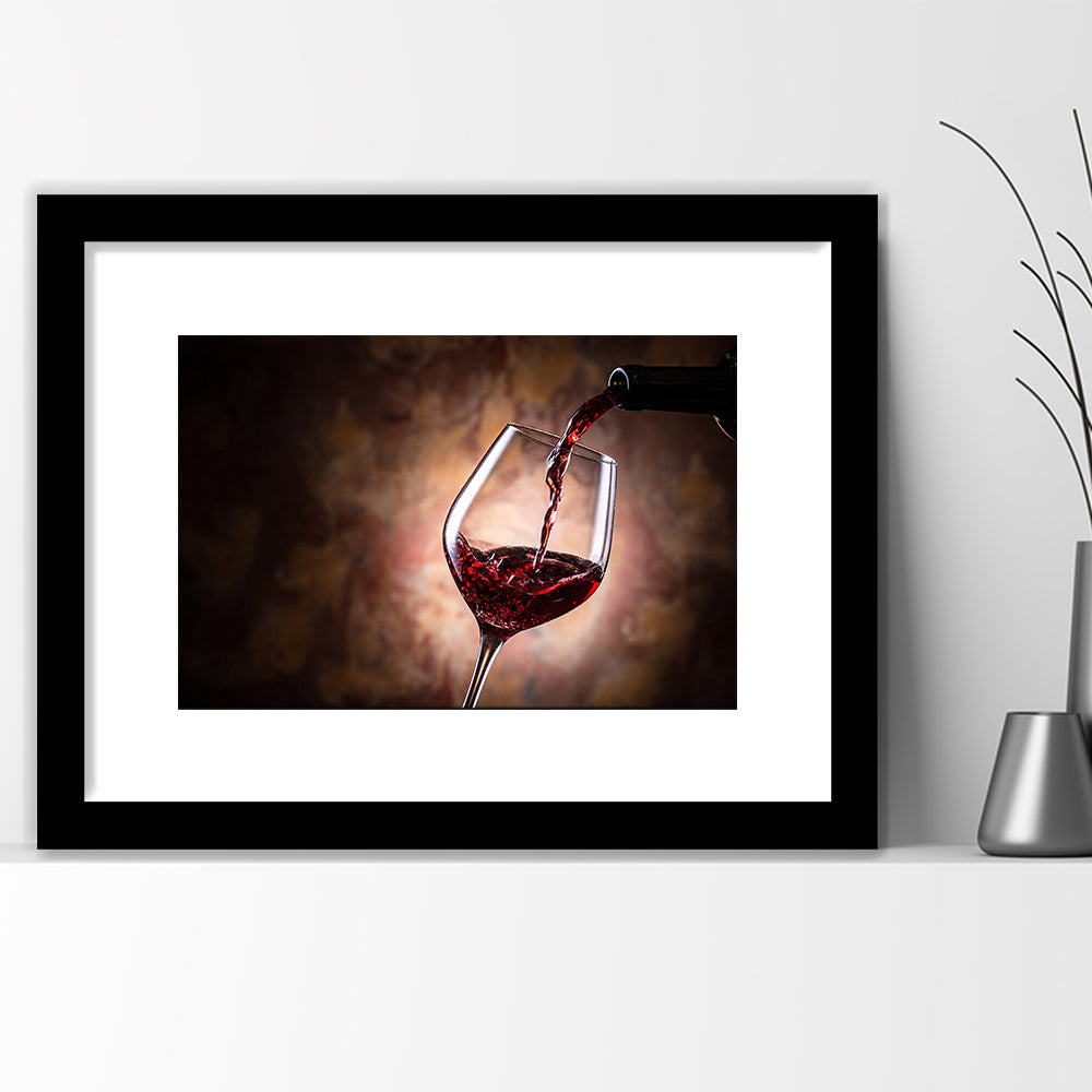 Pouring Wine Into A Glass, Red Wine Wall Art, Decor For Dining, Framed Art Print White Border
