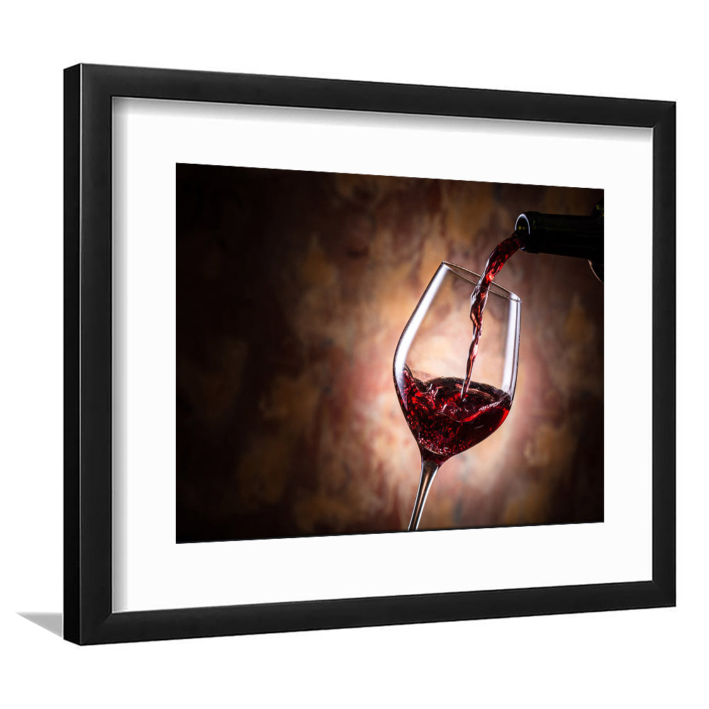 Pouring Wine Into A Glass, Red Wine Wall Art, Decor For Dining, Framed Art Print White Border