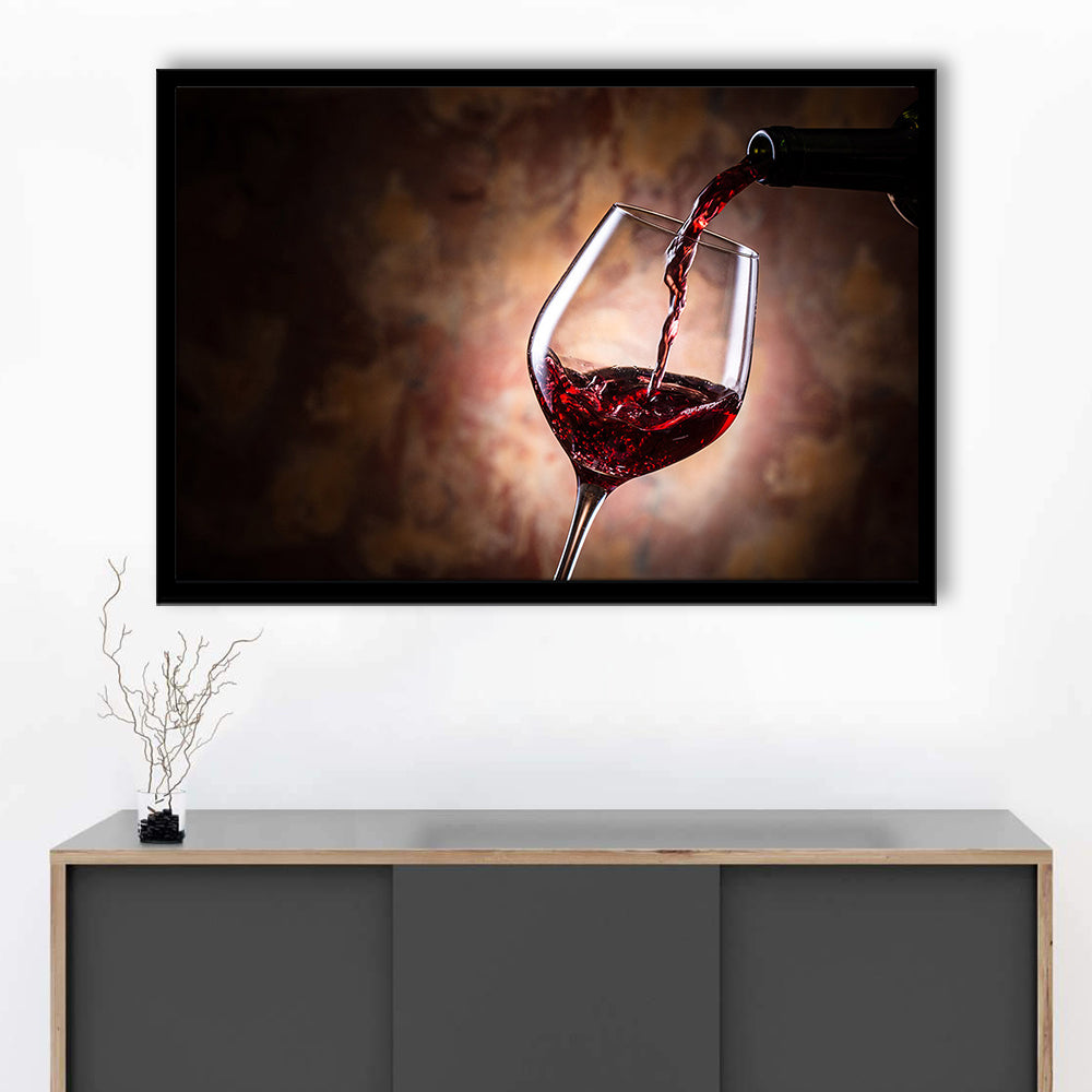 Pouring Wine Into A Glass Art, Red Wine Wall Art, Decor For Dining, Framed Art Print, Picture Framed