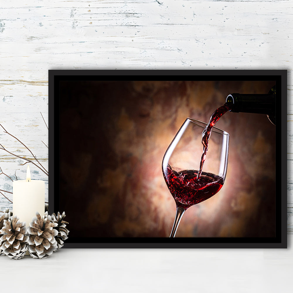 Pouring Wine Into A Glass Canvas, Red Wine Wall Art, Decor For Dining, Framed Cavas Print, Floating Frame