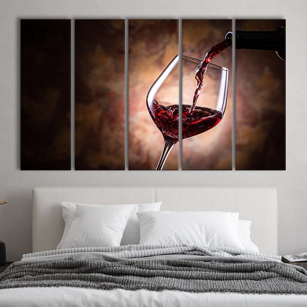 Pouring Wine Into a Glass Canvas, Red Wine Wall Art, Decor for Dining, 5 Piece B Extra Large Cavas Print Wall Art Decor