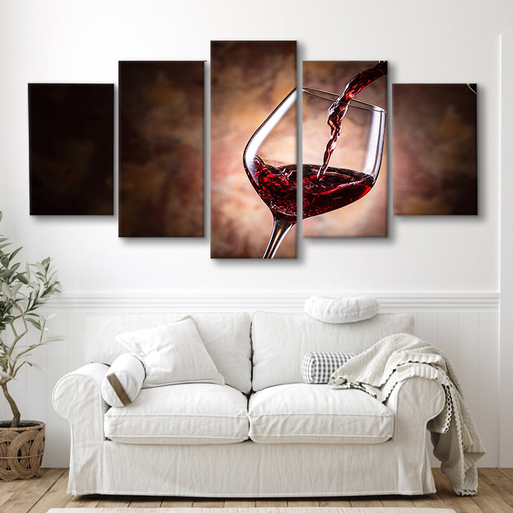 Pouring Wine Into a Glass Canvas, Red Wine Wall Art, Decor for Dining, 5 Piece Large Cavas Print Wall Art
