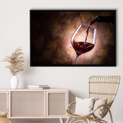 Pouring Wine Into A Glass Canvas, Red Wine Wall Art, Decor For Dining, Framed Cavas Print, Floating Frame